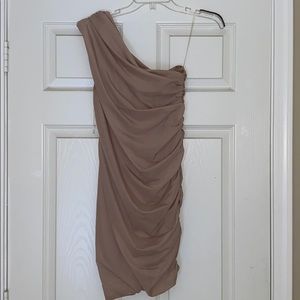 Nude one shoulder sheer material mini dress